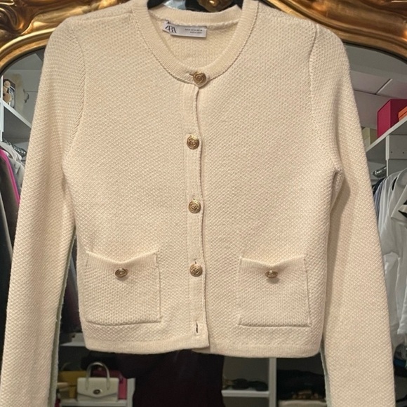 Zara Sweaters - Zara Cream Textured Knit Cardigan